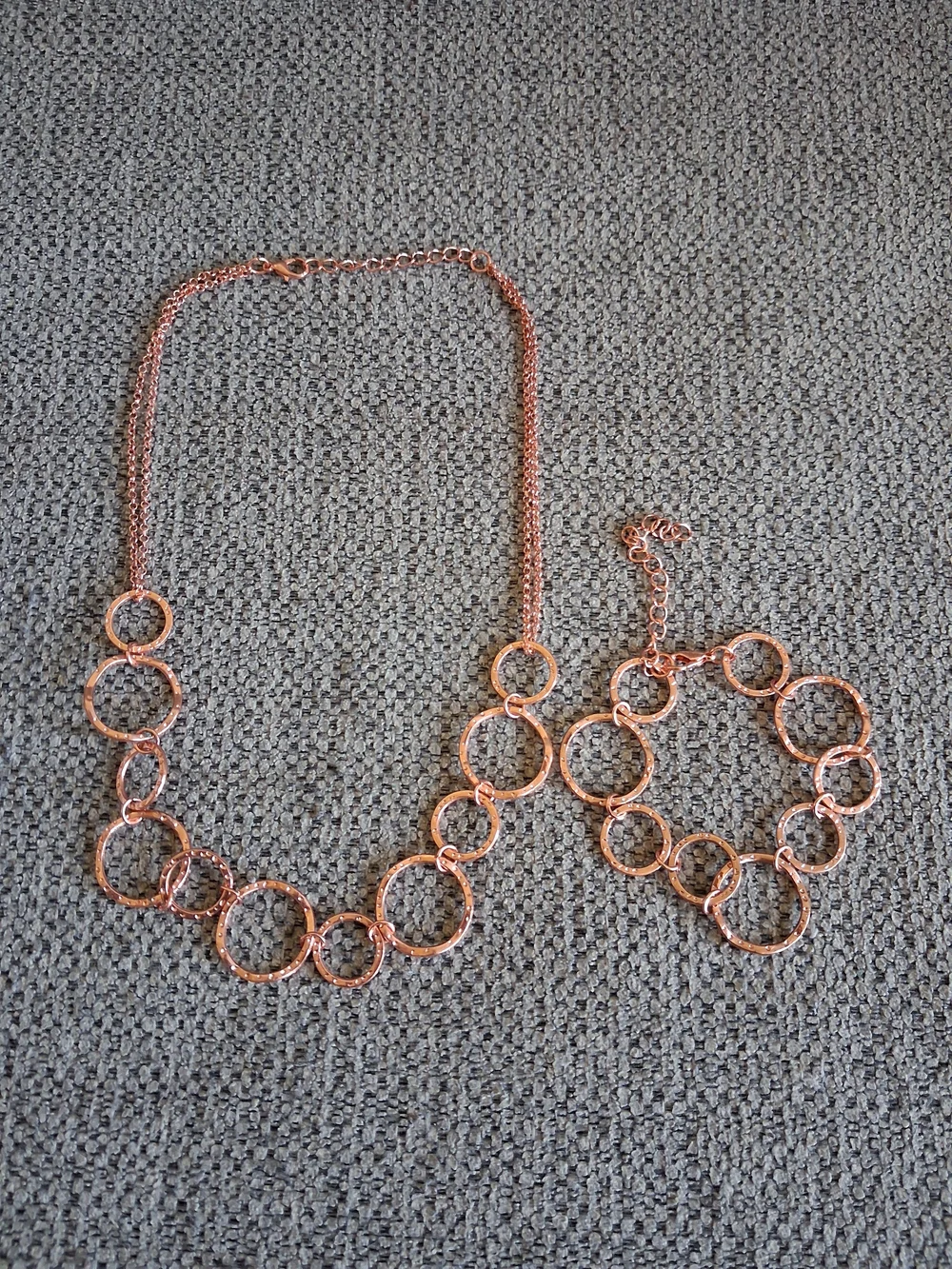 Rose Gold Circle Link Necklace and Bracelet Set